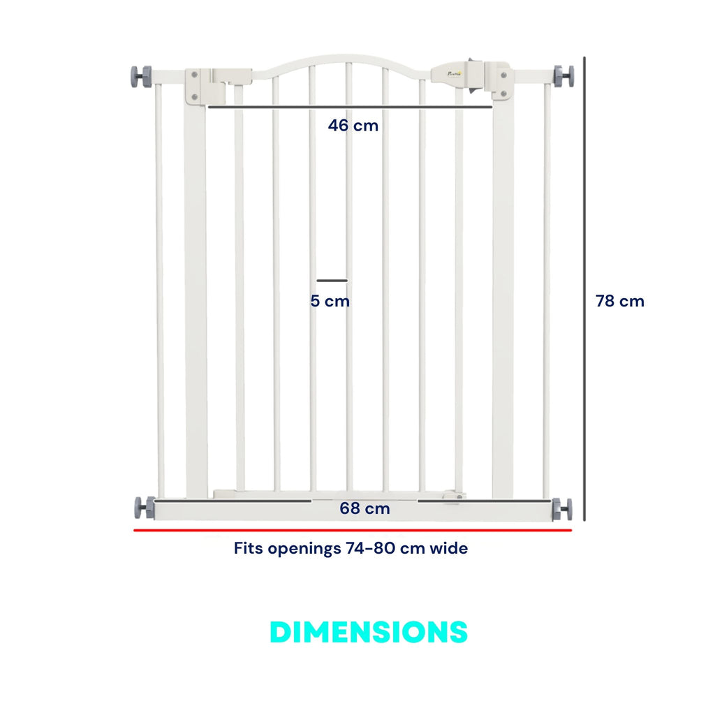 Dimensions for narrow white pet gate 74-80cm x 78cm