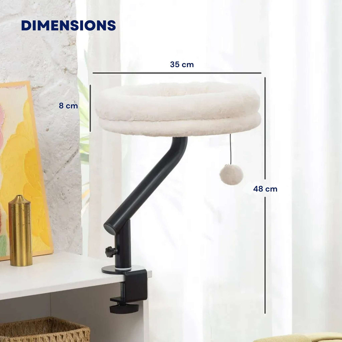 Dimensions for round white cat desk bed