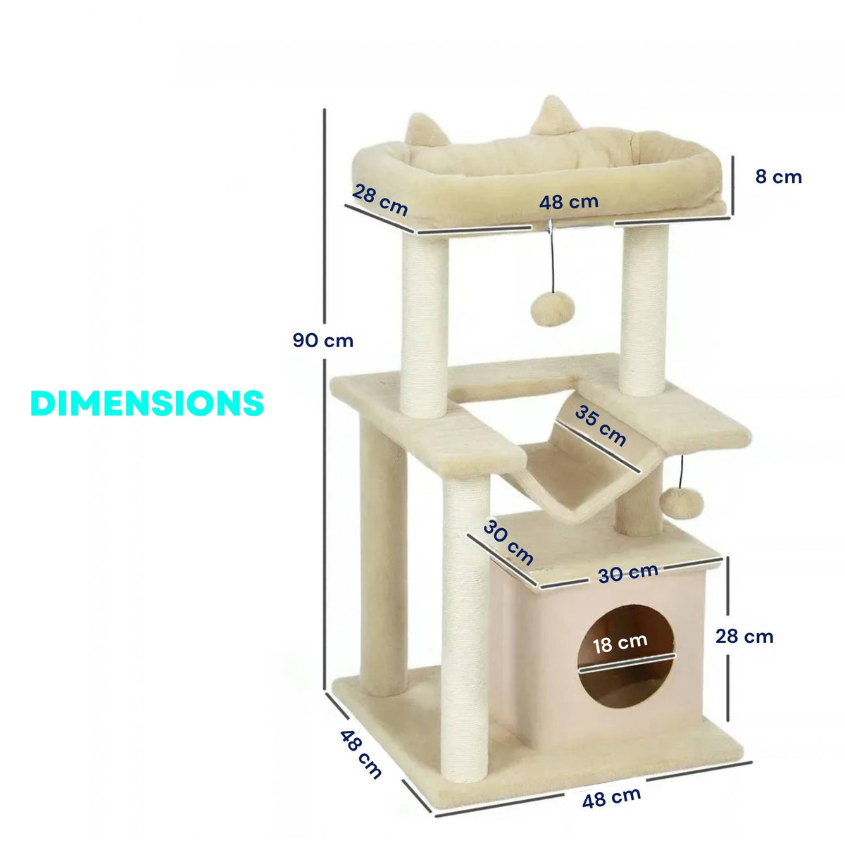 Dimensions for small beige cat tree