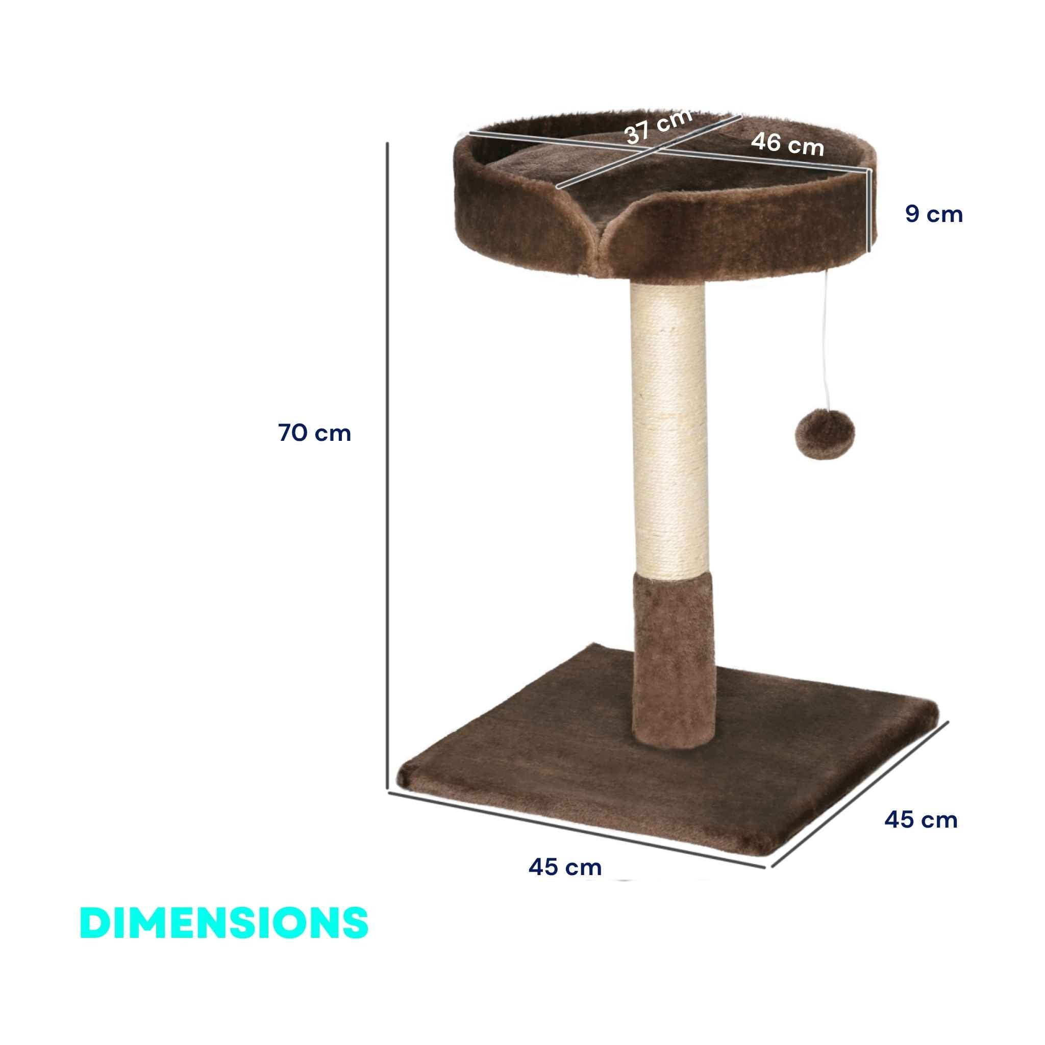 Dimensions for small brown fabric cat tree