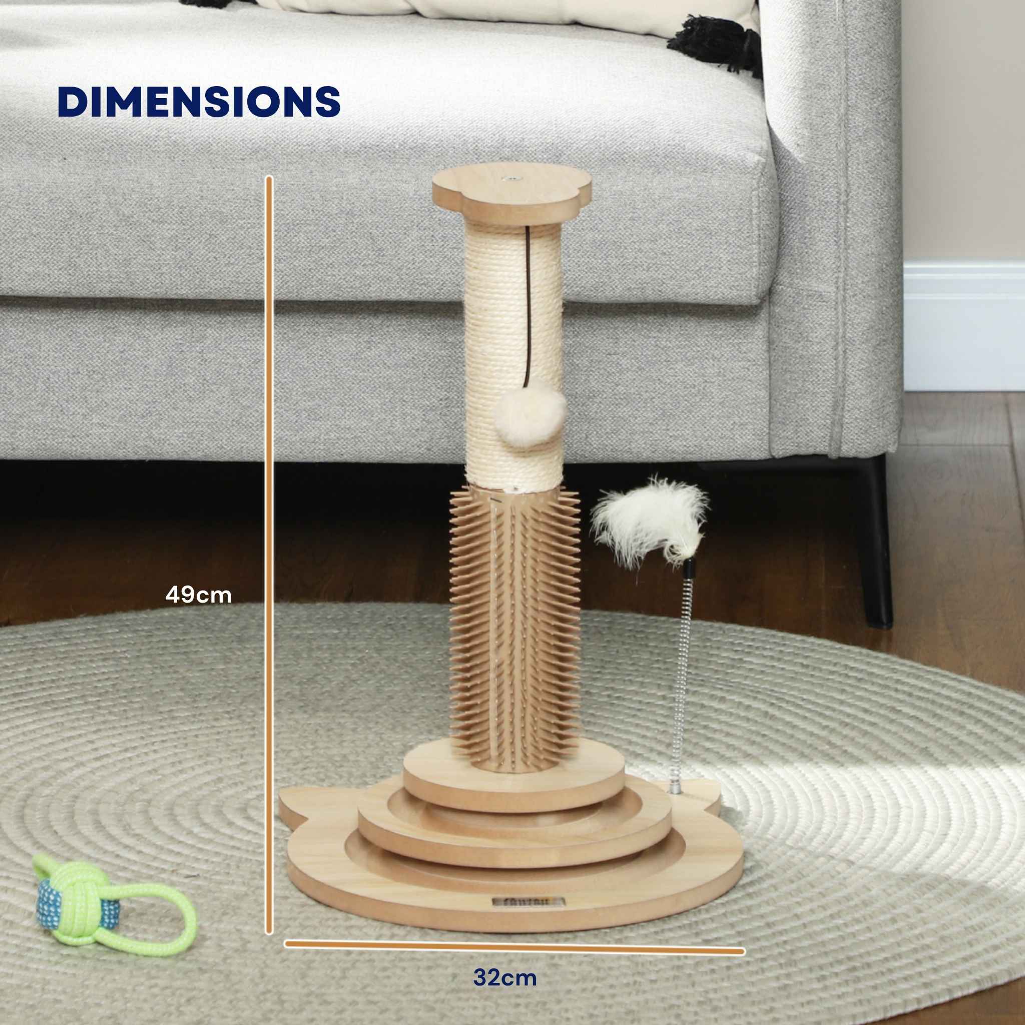 Dimensions for small cat scratching post with self groomer