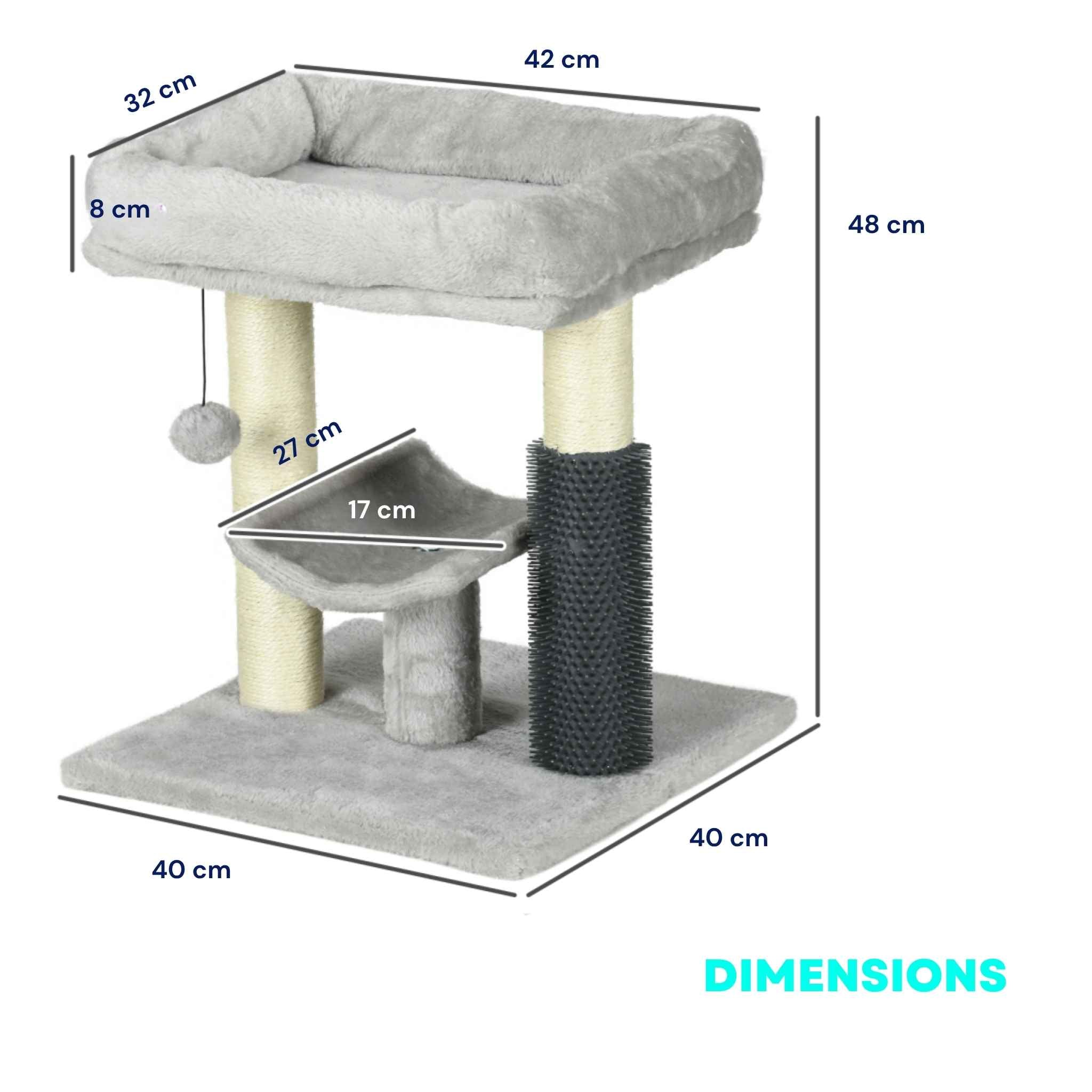 Dimensions for small light grey cat tree