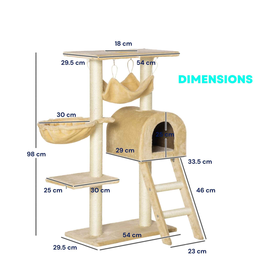 Dimensions for tall beige cat tree tower