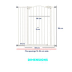 Dimensions for tall white pet gate 74cm-94cm x 94cm
