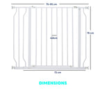 Dimensions for white adjustable dog gate 75-95cm x 76cm