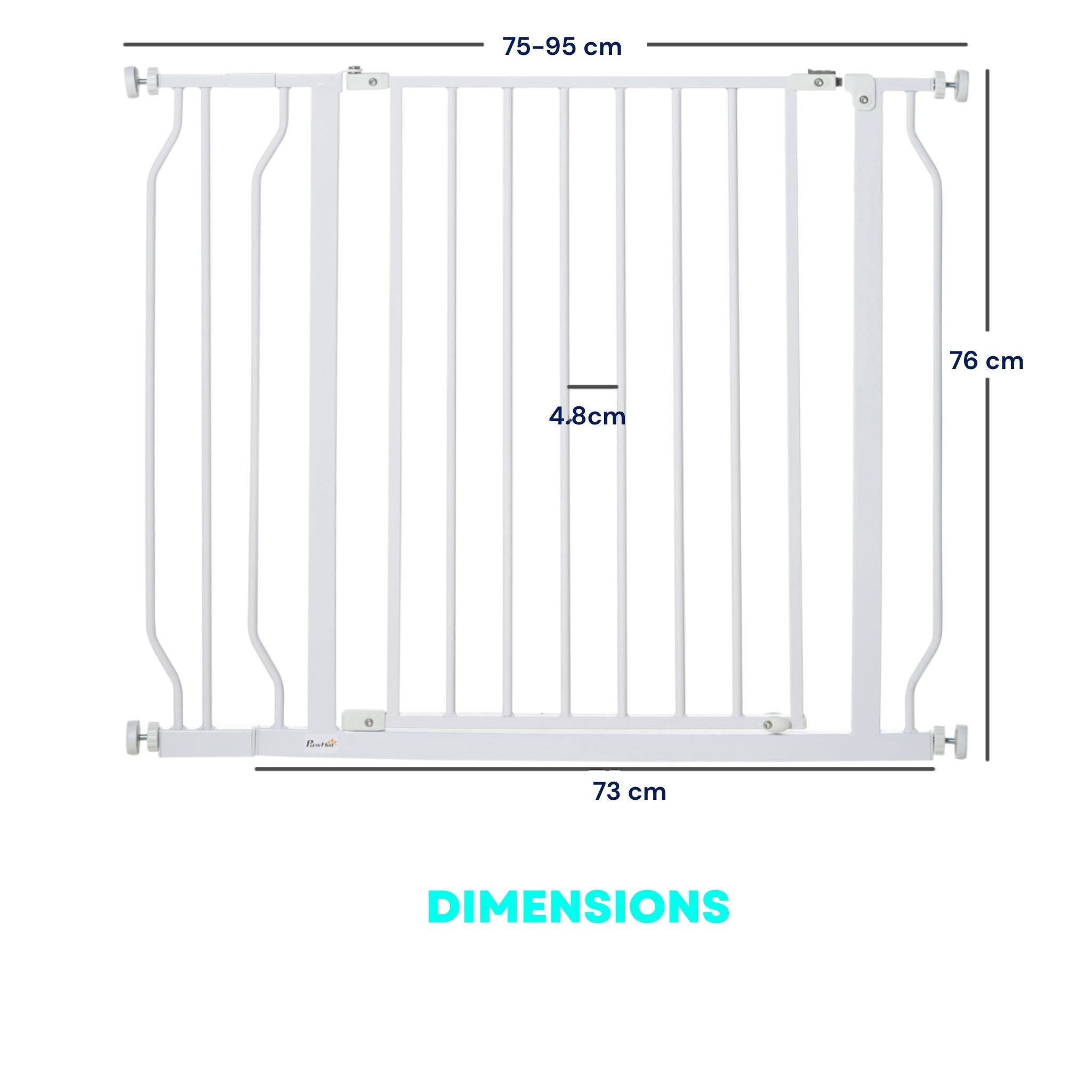 Dimensions for white adjustable dog gate 75-95cm x 76cm