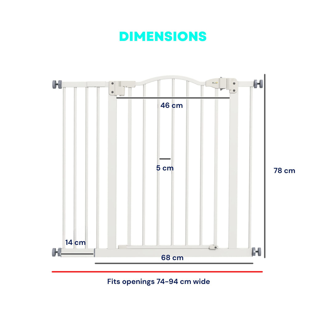 Dimensions for white adjustable pet gate 74-94cm wide