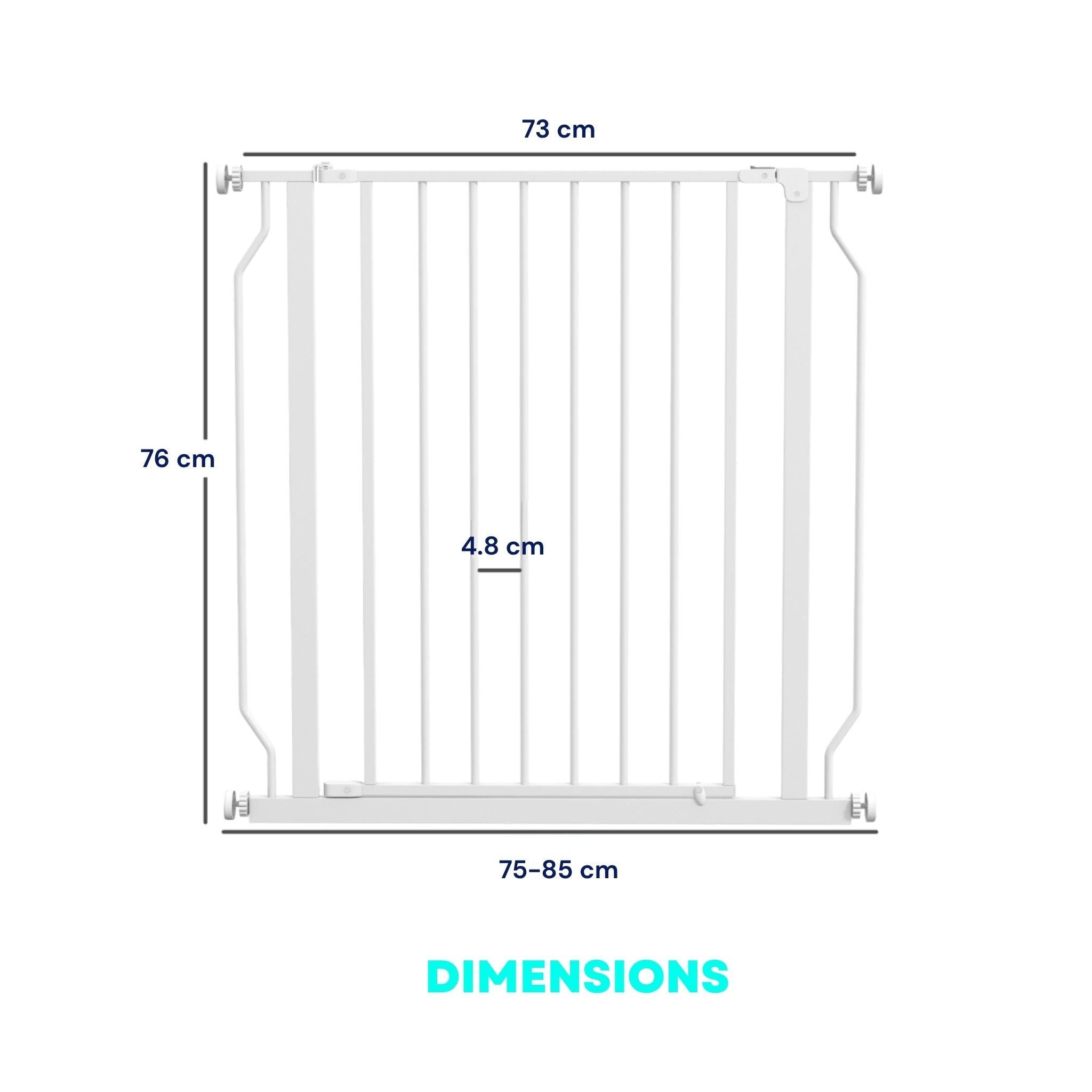 Dimensions for white pressure fit metal dog barrier 75-85cm x 76cm