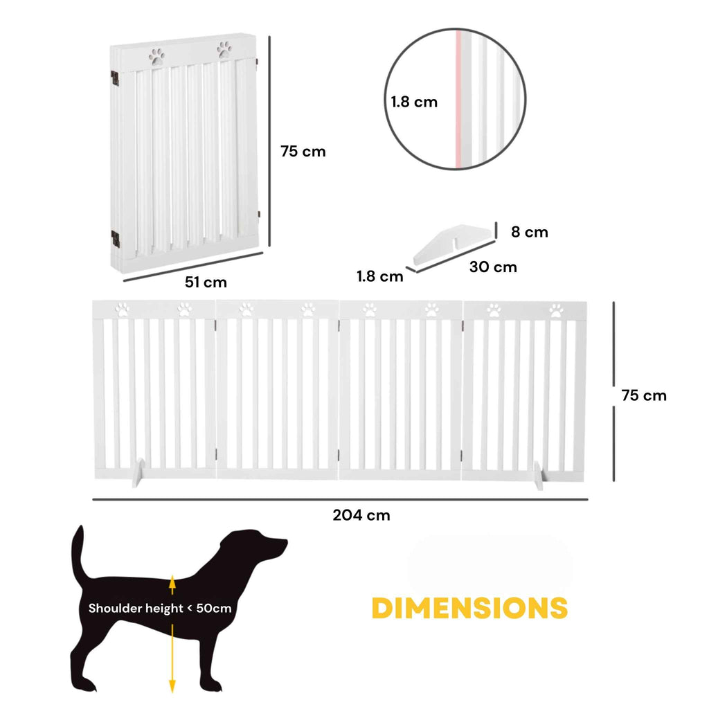 Dimensions for wide 204cm x 75cm freestanding pet gate