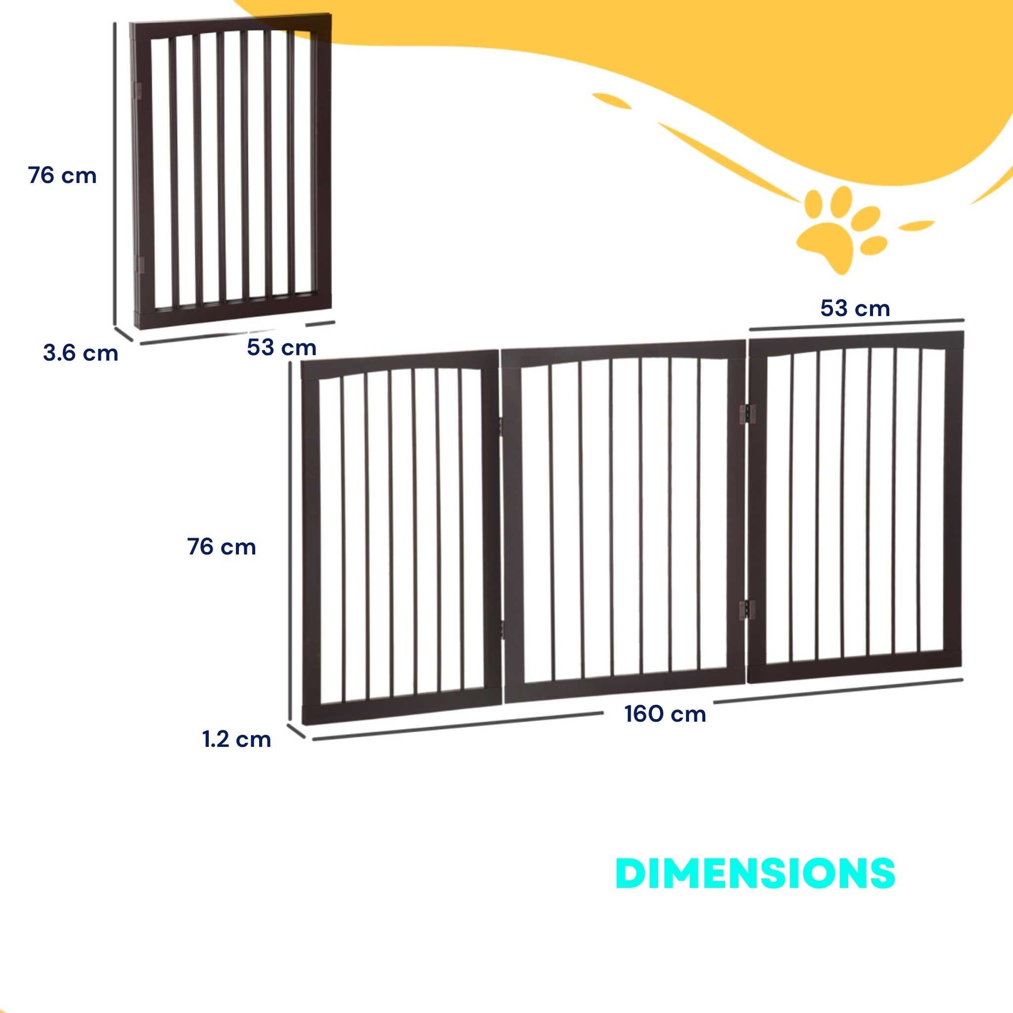 Dimensions for wide black freestanding dog gate 160cm x 76cm
