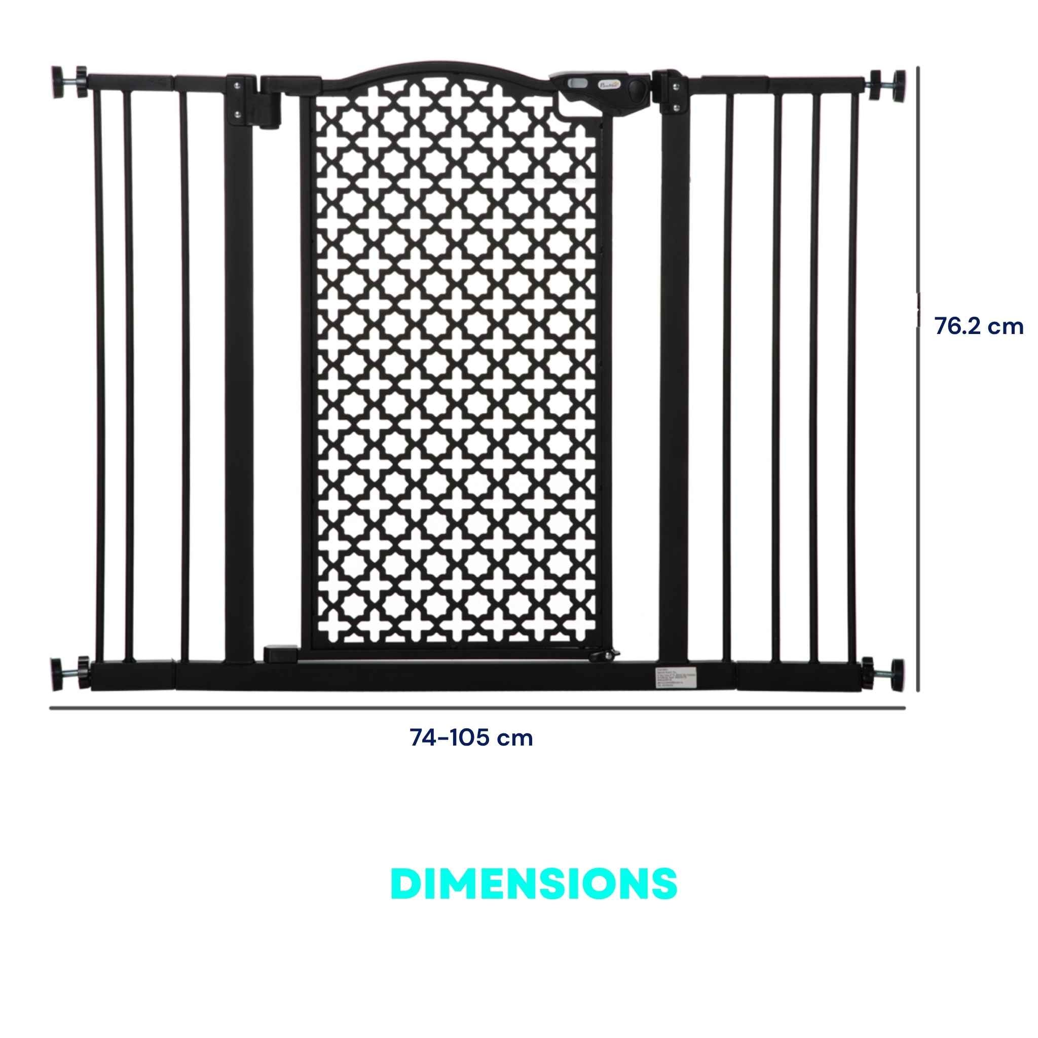 Dimensions for wide decorative black dog gate