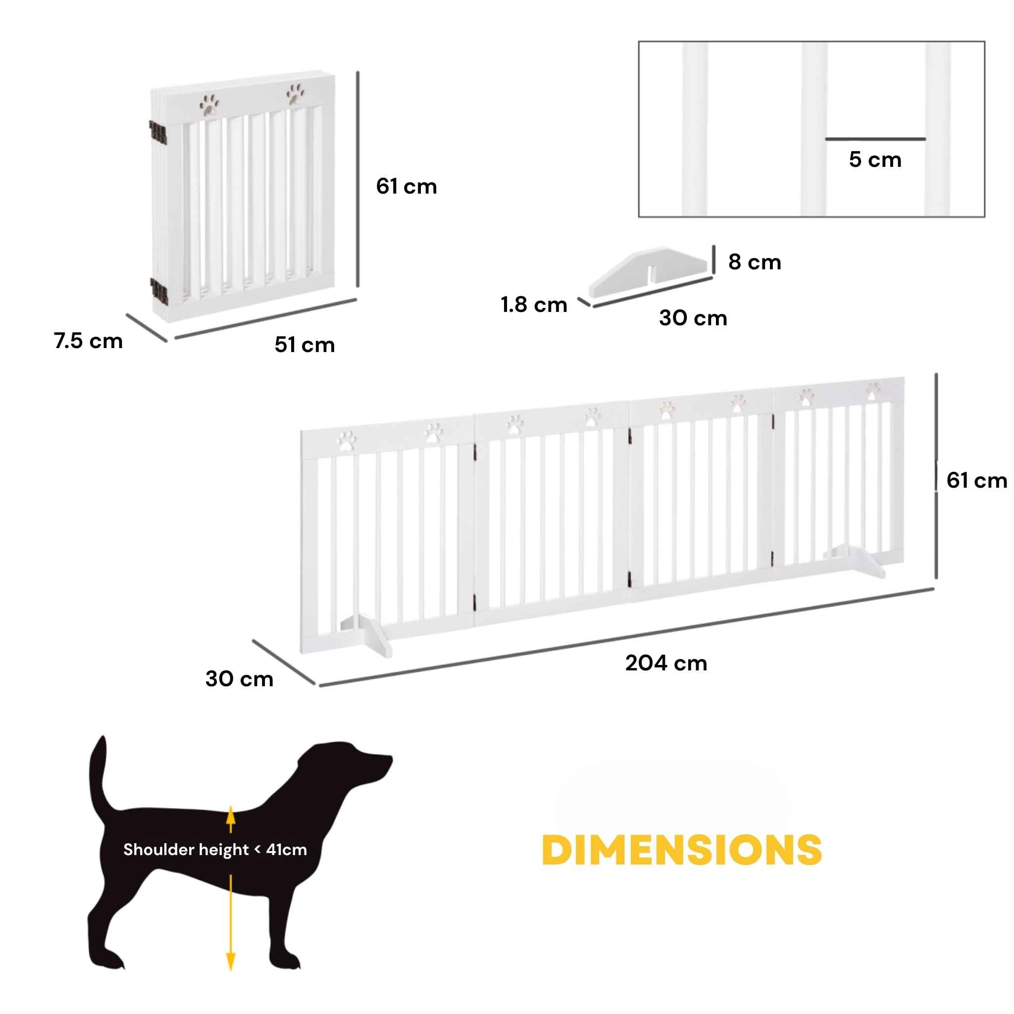 Dimensions for wide freestanding 204cm x 61cm dog gate