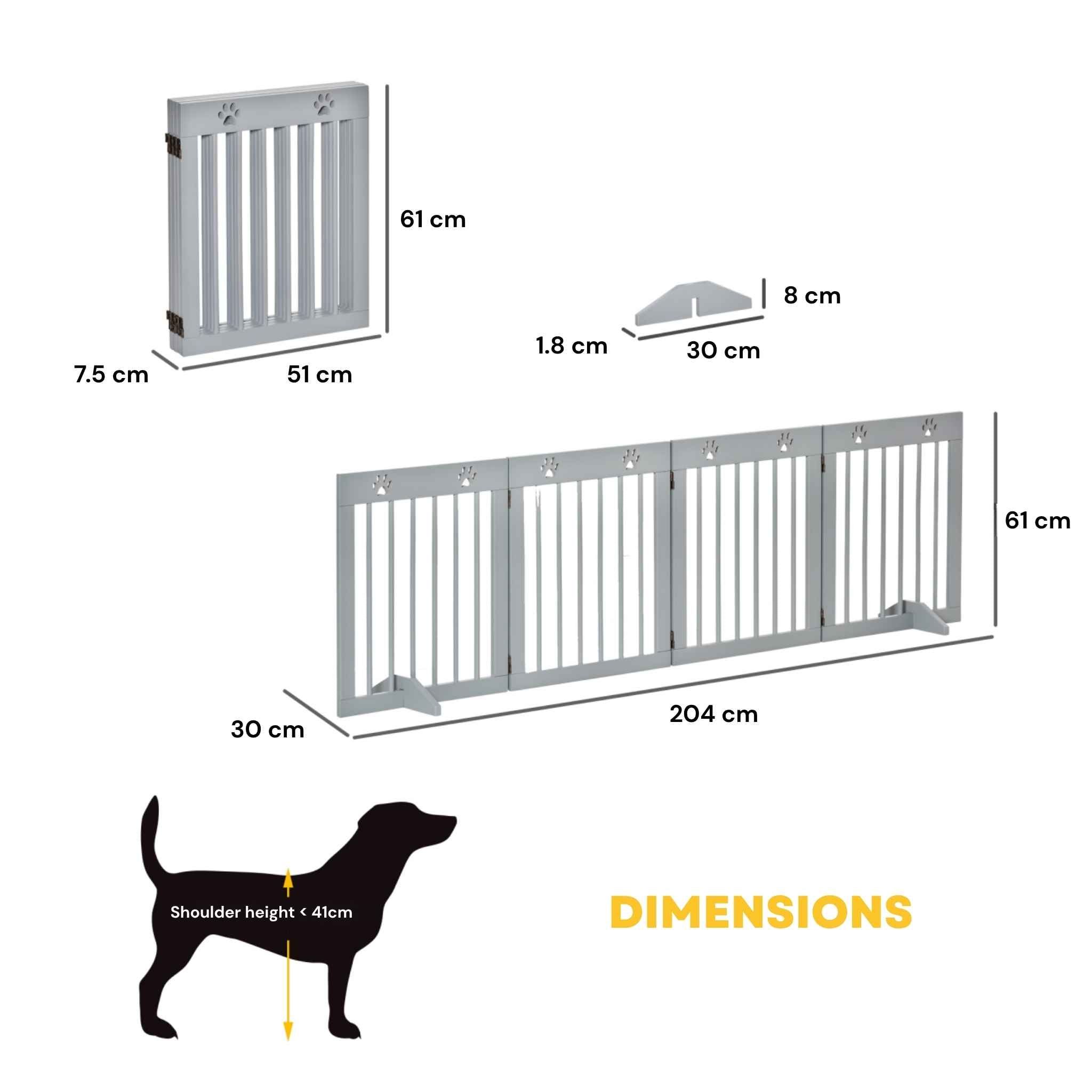 Dimensions for wide freestanding 204cm x 61cm pet gate