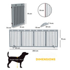 Dimensions for wide freestanding 204cm x 75cm grey pet gate
