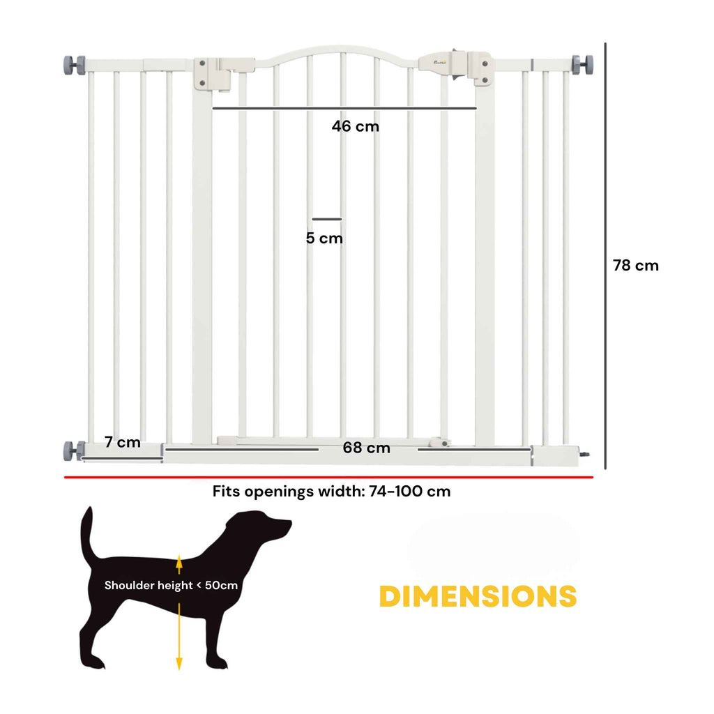 Dimensions for wide white 74–100cm x 78cm pet gate