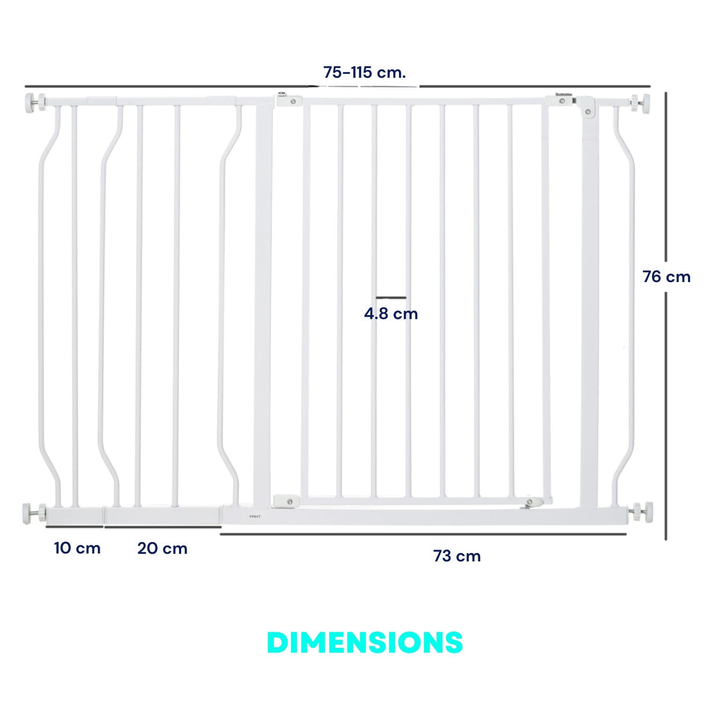 Dimensions for wide white dog gate 75-115cm x 76cm