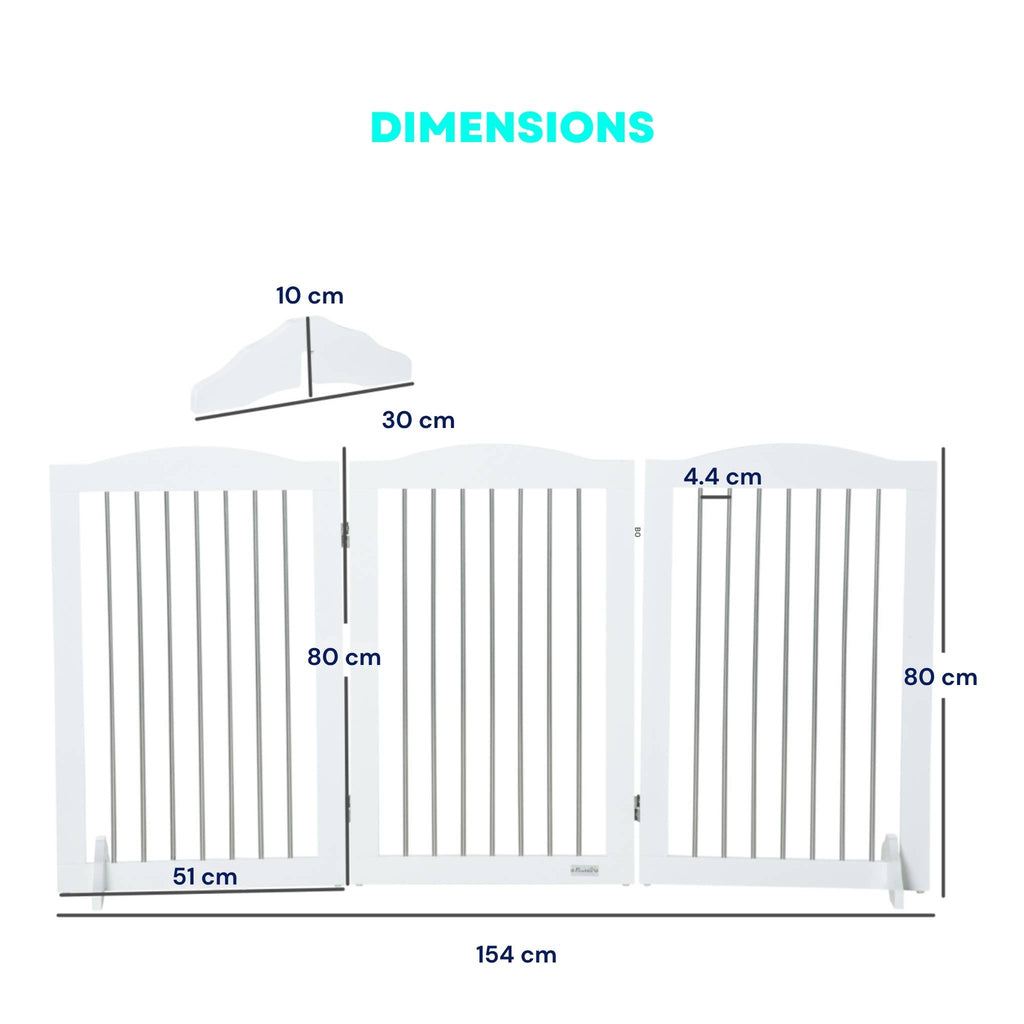 Dimensions for wide white freestanding wooden pet gate