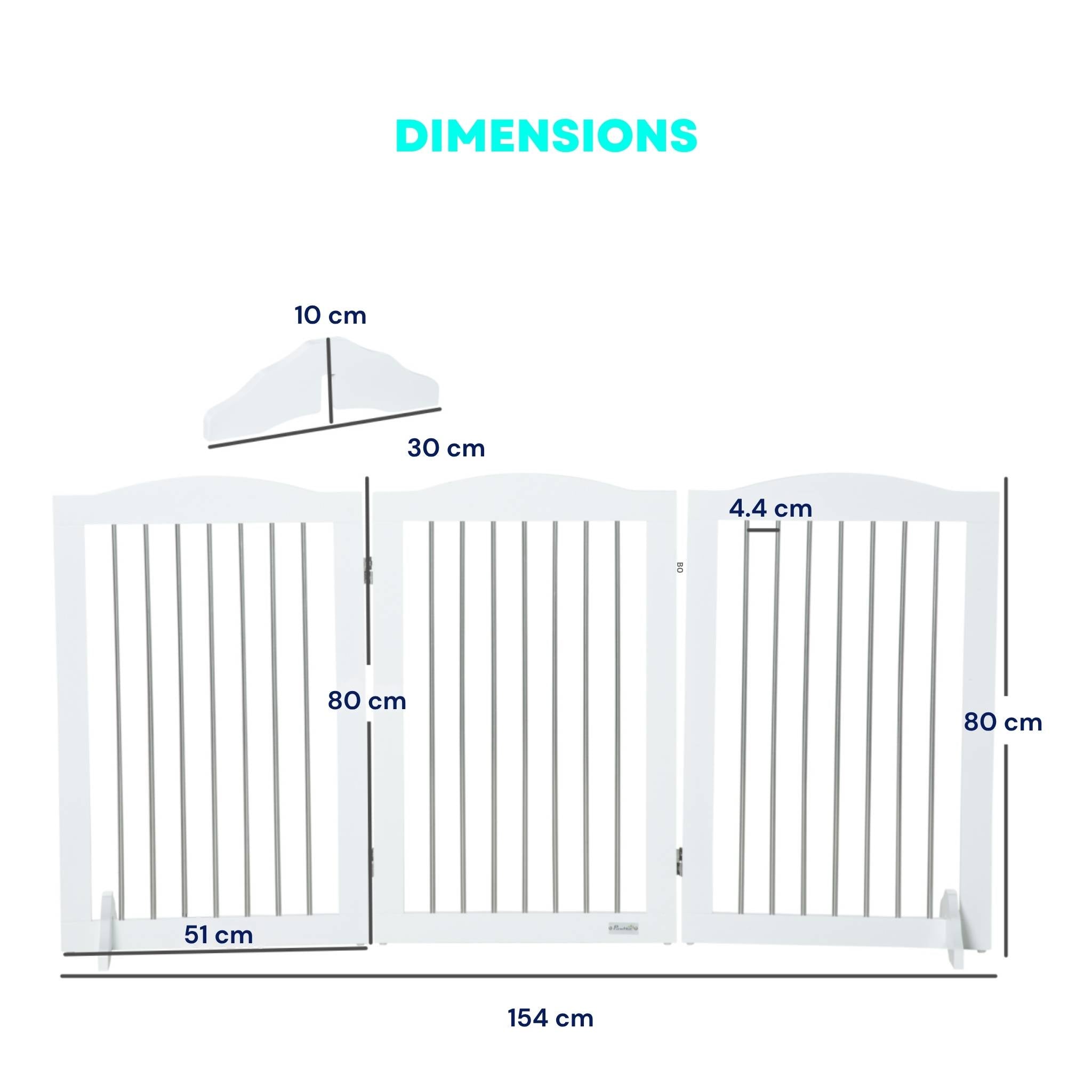 Dimensions for wide white freestanding wooden pet gate