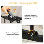 Double lock system for black metal extra tall dog gate