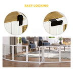 Easy locking system for extra wide white wooden dog gate