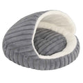 Enclosed grey plush fabric cat bed