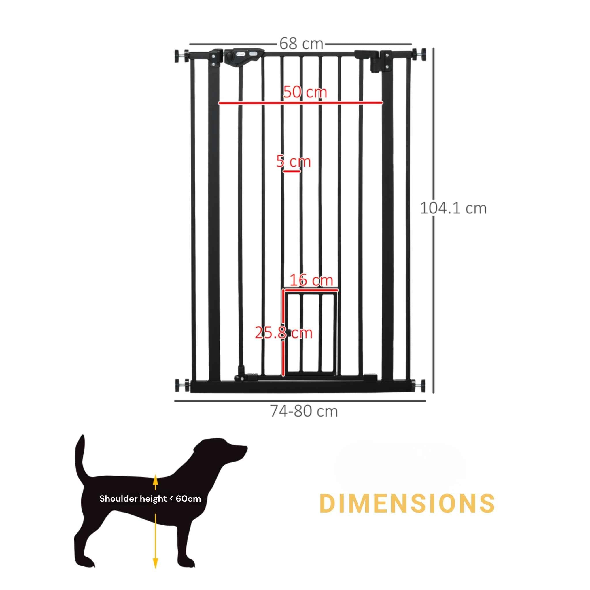 Extra tall narrow black pet gate 74-80cm x 104cm dimensions