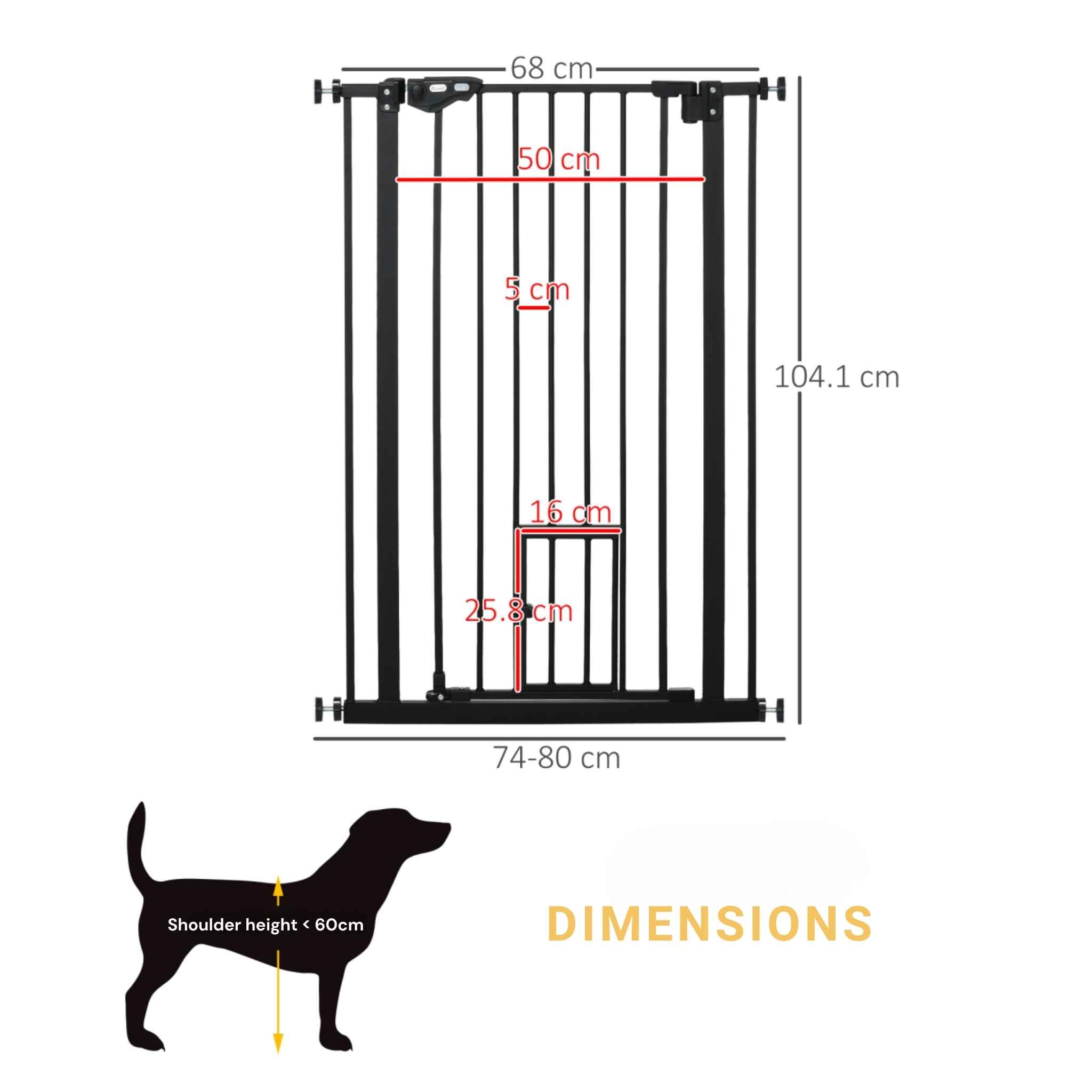Extra tall pet gate with cat gate black 74-101cm x 104cm dimensions