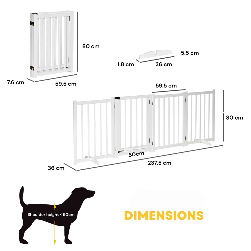 Extra wide freestanding pet gate 4 white panels 237cm x 80cm dimensions