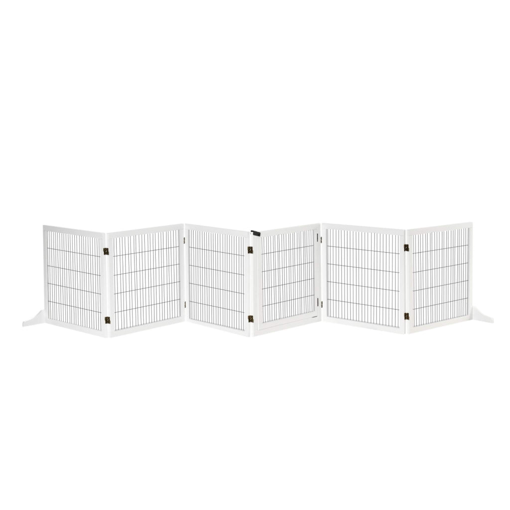 Extra wide freestanding pet gate 6 white wooden panels 432cm x 70cm