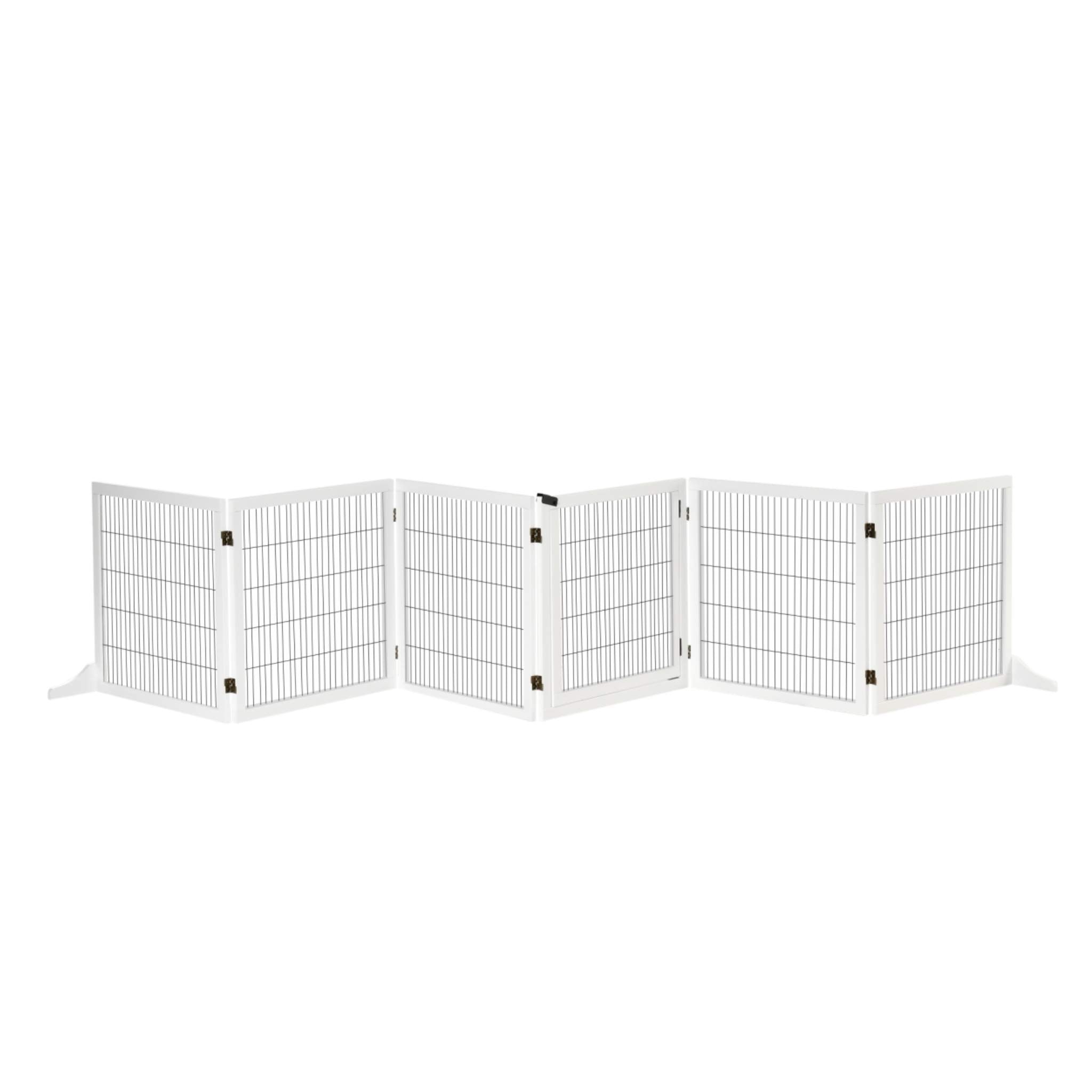 Extra wide freestanding pet gate 6 white wooden panels 432cm x 70cm