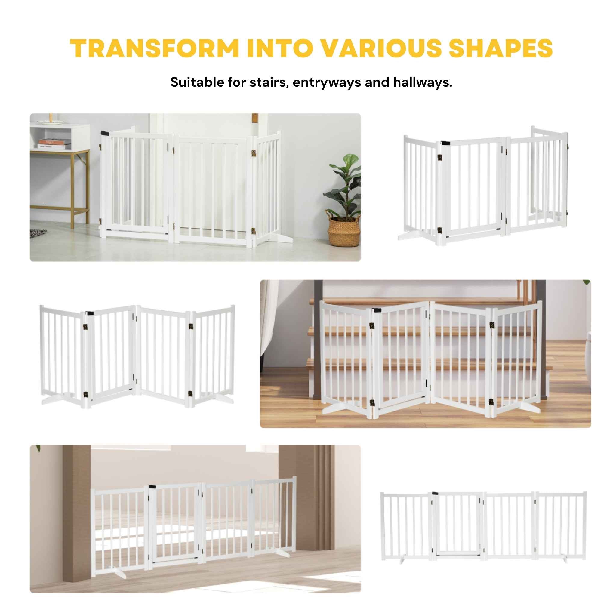 Extra wide white wooden dog safety gate in various shapes