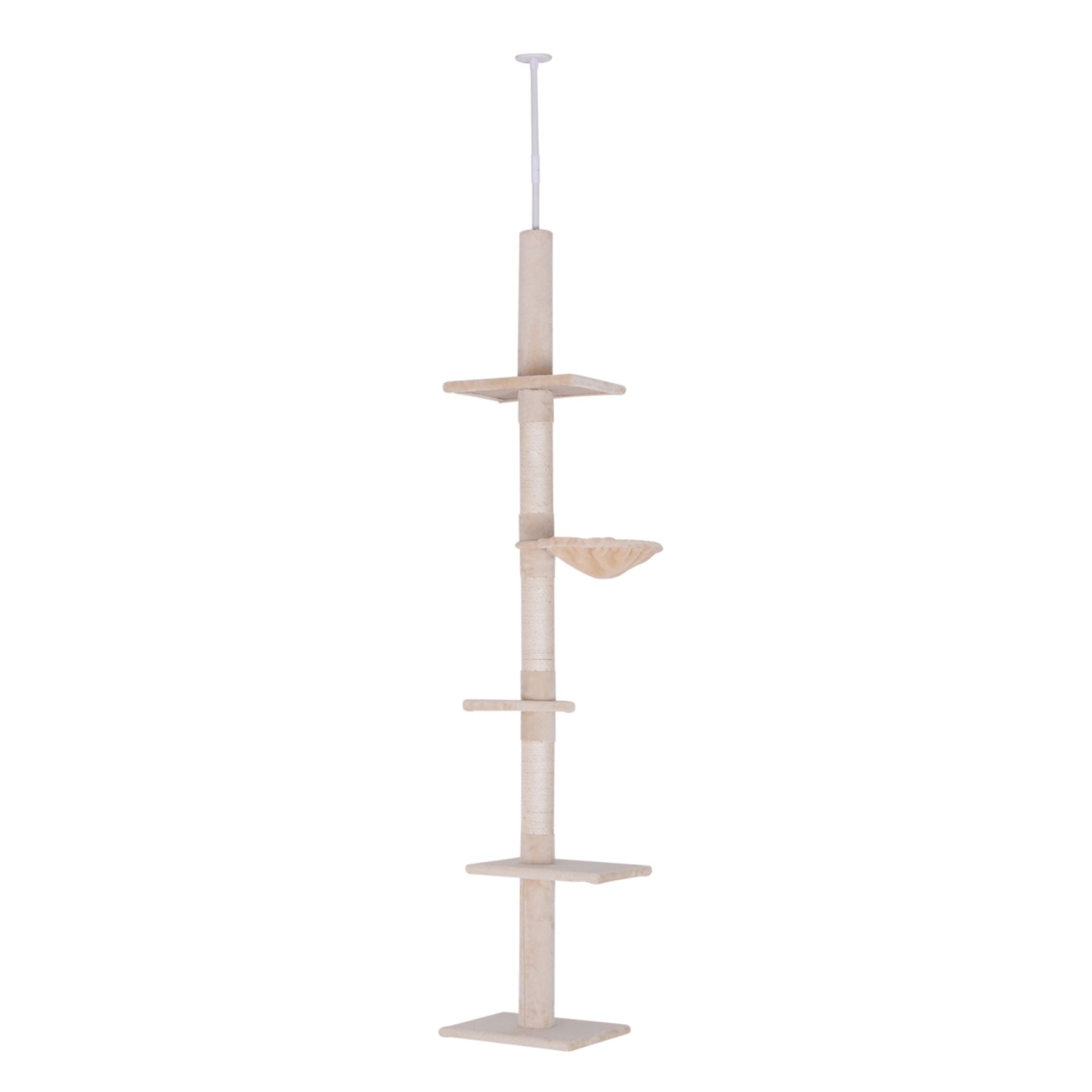Floor to ceiling beige cat tree tower