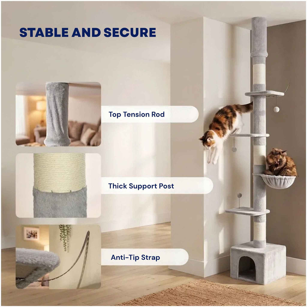 Floor to ceiling cat tree safety features