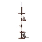Floor to ceiling cat tree tower brown plush fabric