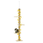 Floor to ceiling cat tree with artificial yellow leaves