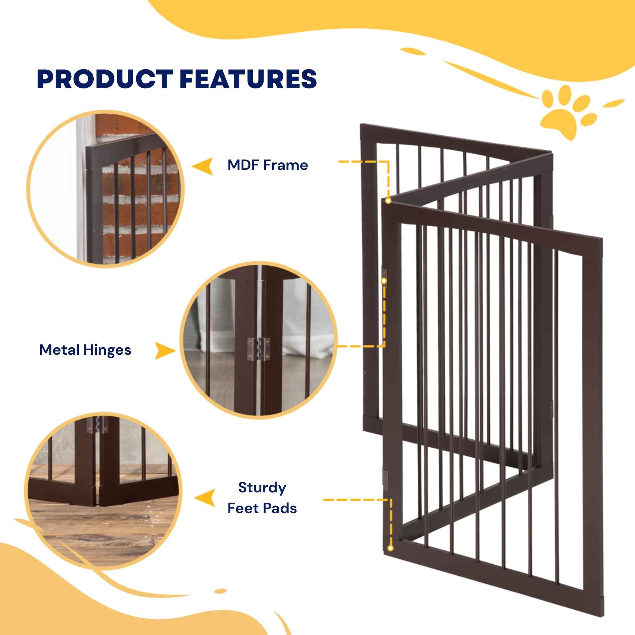 Foldable black pet gate features