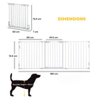 Freestanding pet gate 3 white panels 180cm x 74cm dimensions
