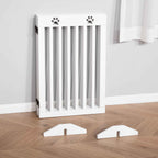 Freestanding white dog gate folded