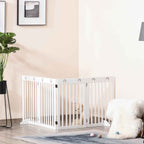 Freestanding white wooden dog barrier in living roo