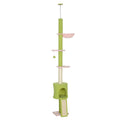 Green and pink fabric floor to ceiling cat tree