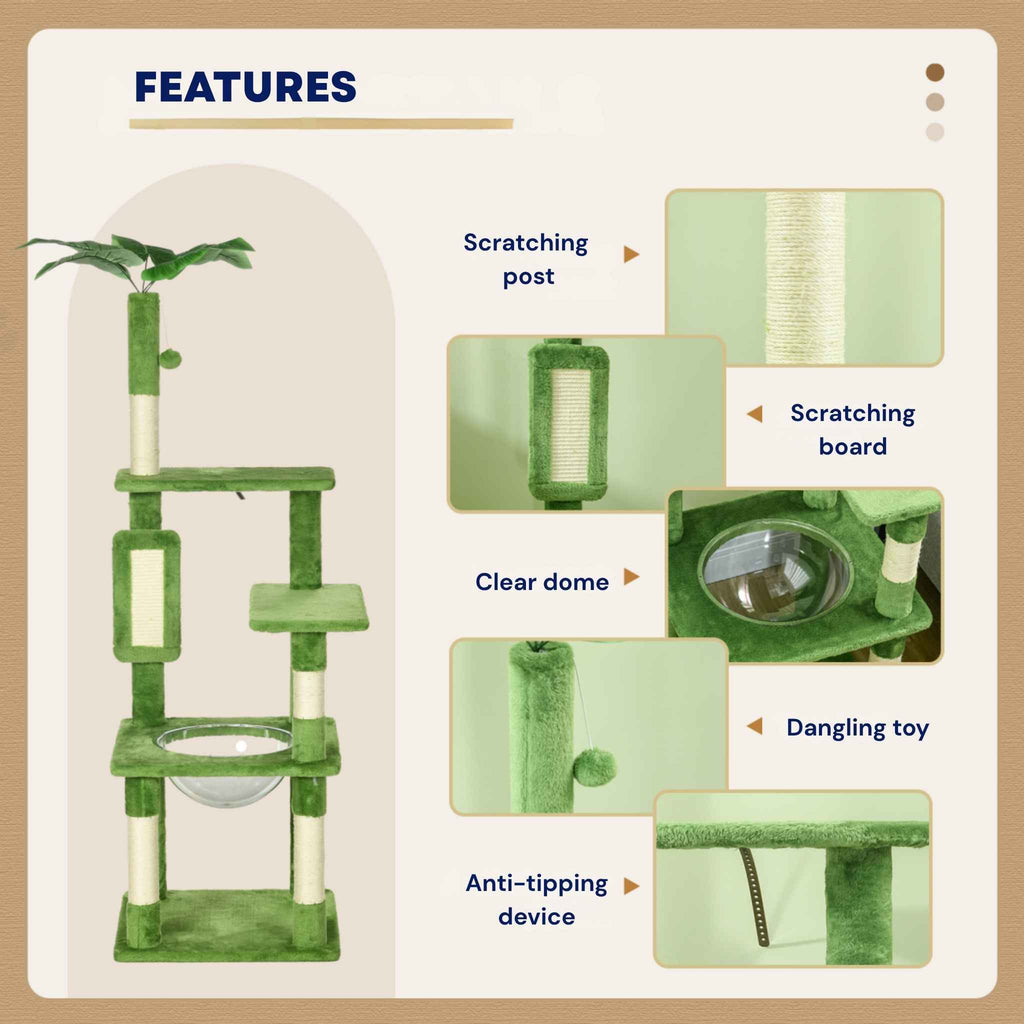 Green cat tree features