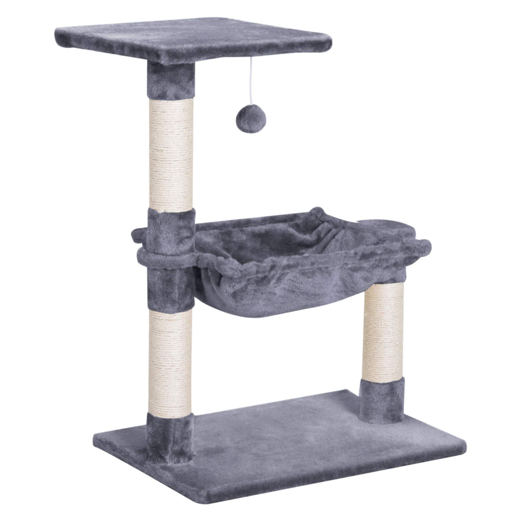Grey cat tree 70cm tall grey plush fabric
