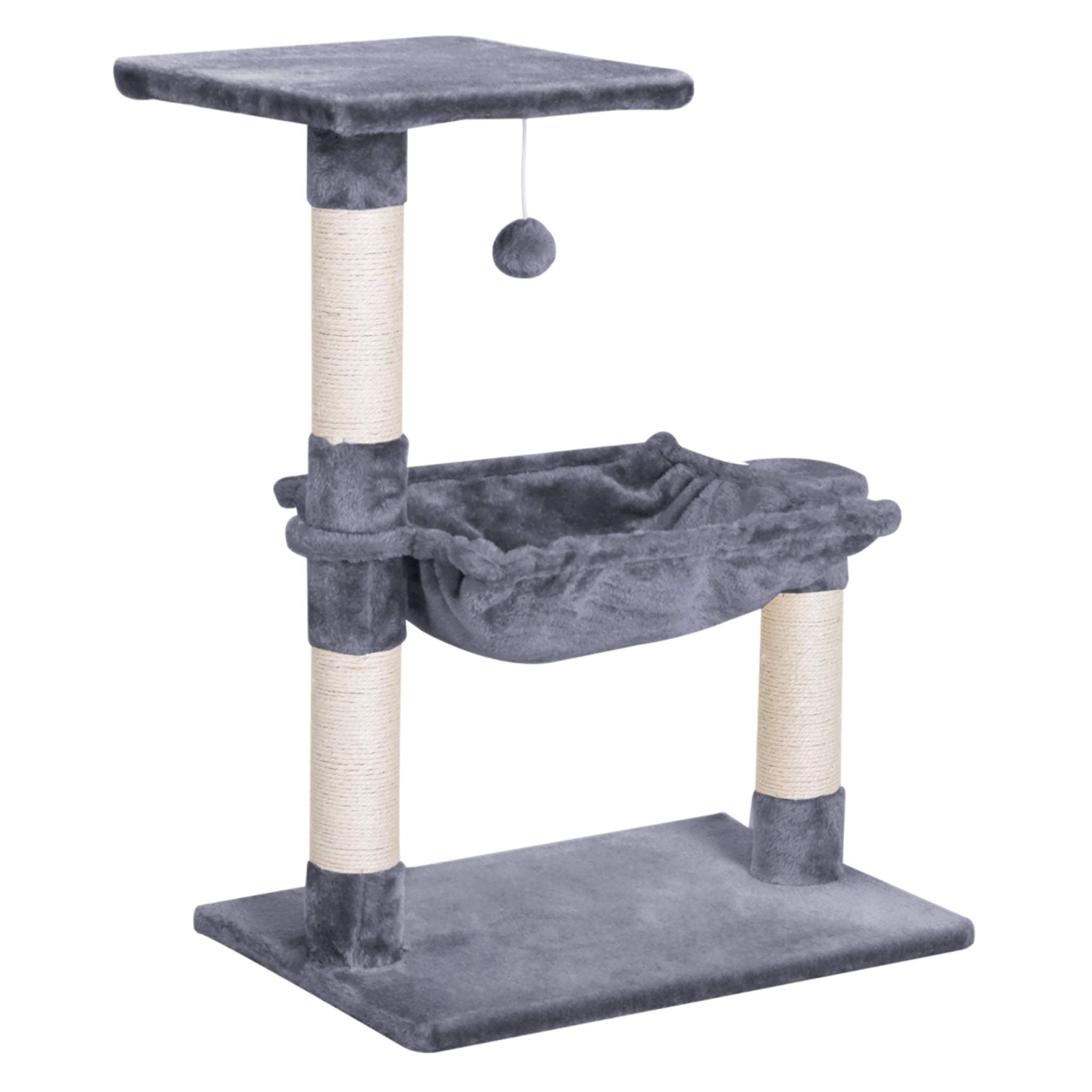 Grey cat tree 70cm tall grey plush fabric