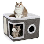 Grey fabric cat bed cave