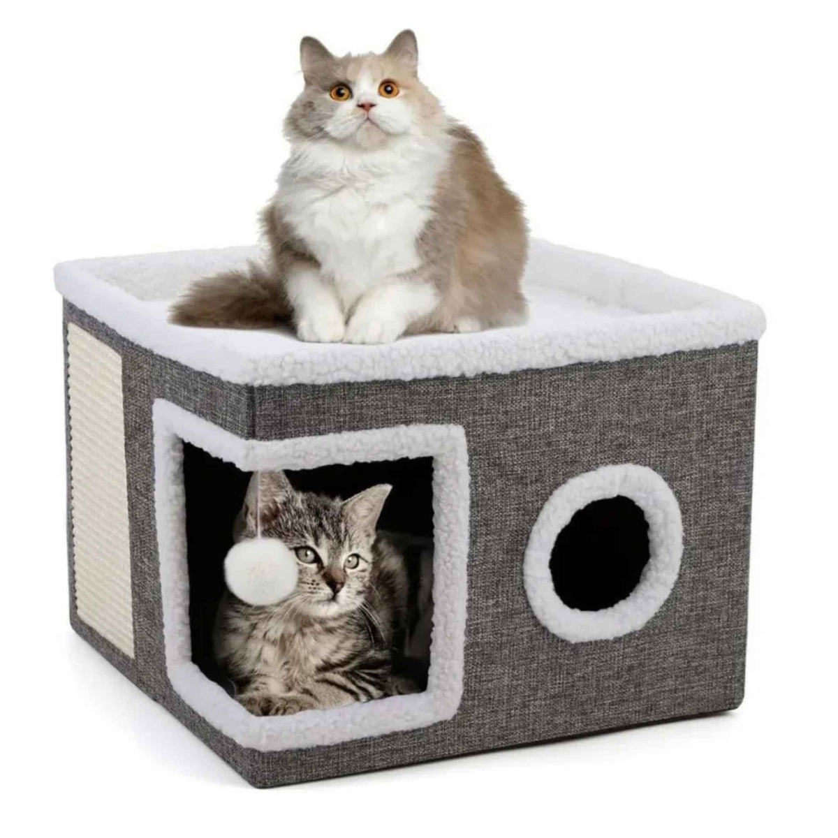 Grey fabric cat bed cave