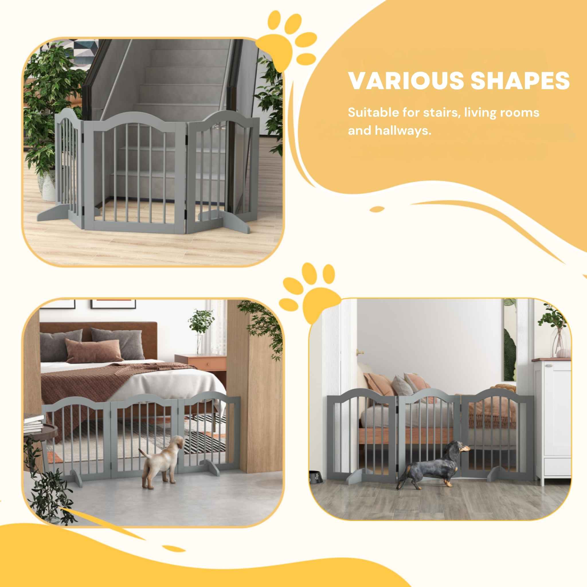 Grey freestanding dog barrier in various shapes