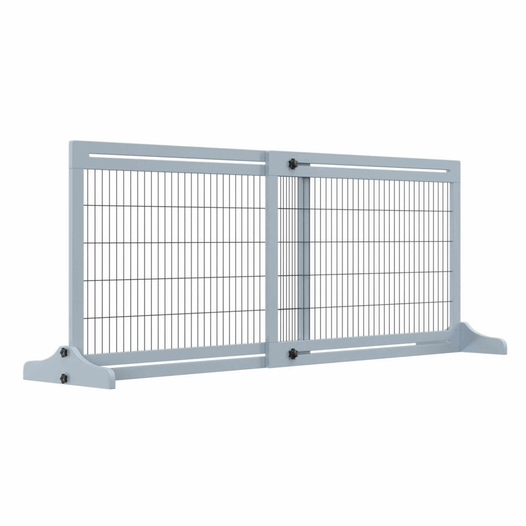 Grey freestanding pet gate 104cm-183cm adjustable width