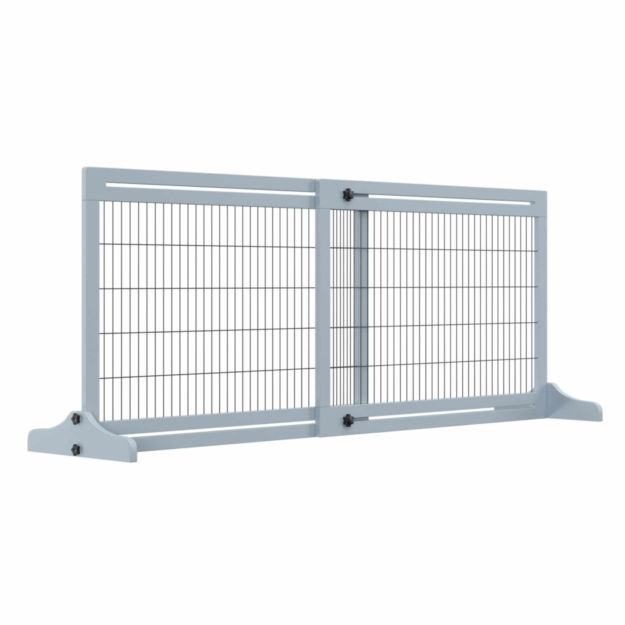 Grey freestanding pet gate 104cm-183cm adjustable width