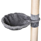 Grey plush fabric cat tree bed