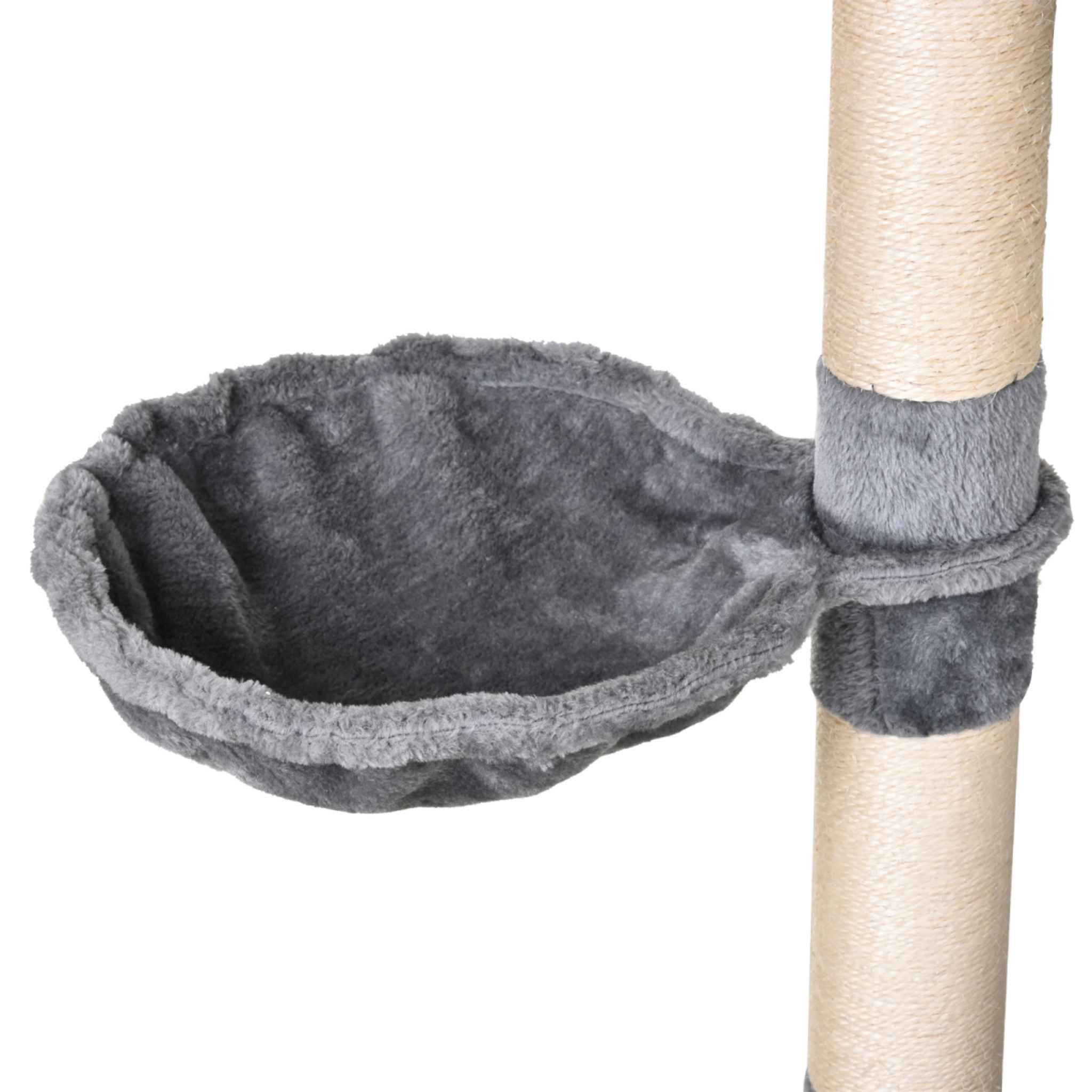 Grey plush fabric cat tree bed